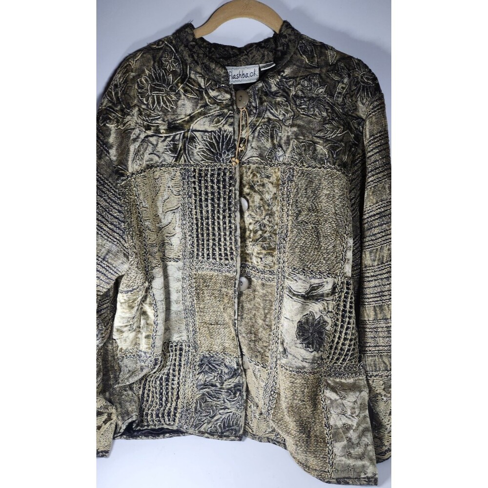 Flashback Vintage Women's Blazer Jacket XL Extra Large Brown Beaded Embroidered